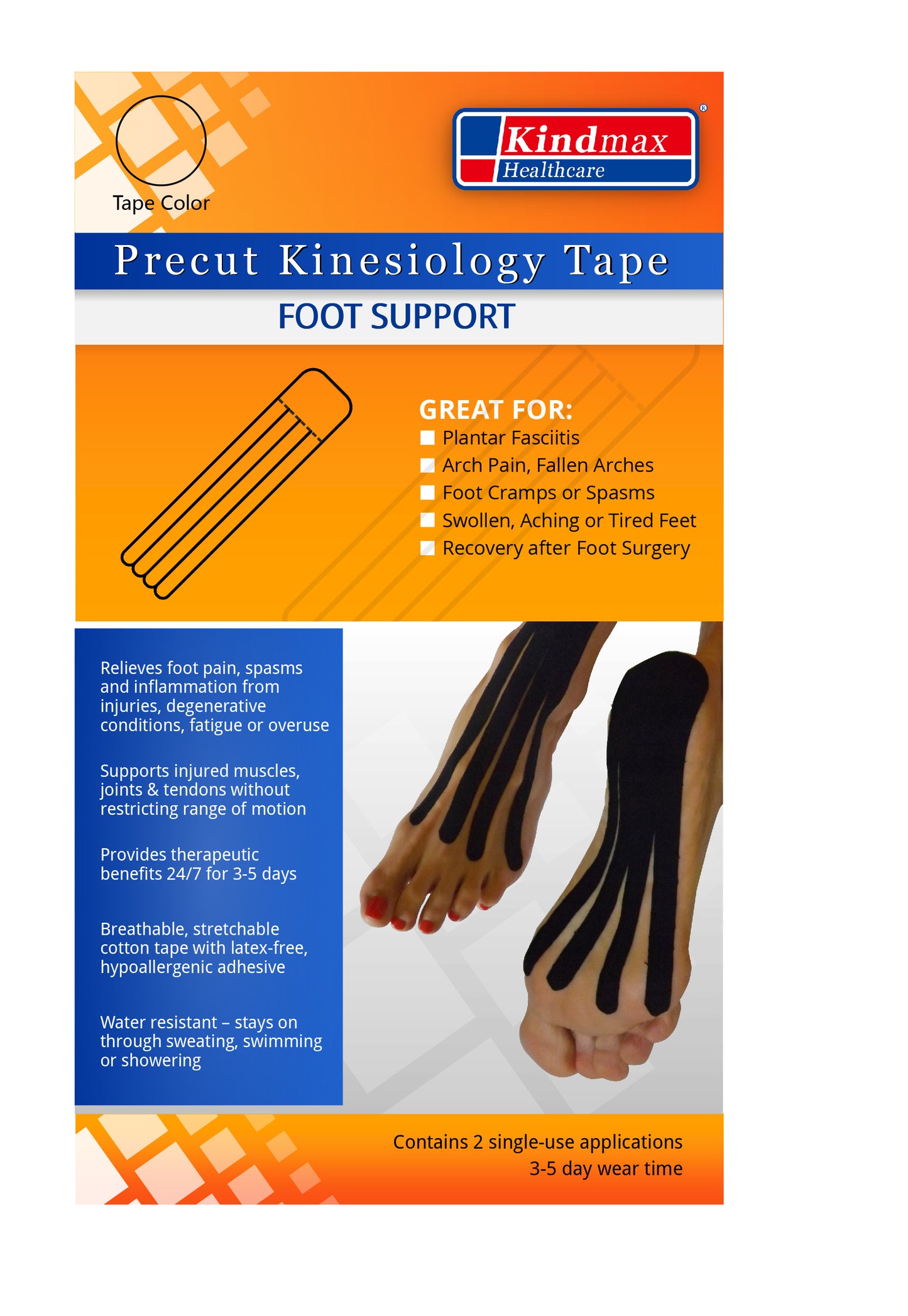 Kindmax Kinesiology Tape Precut Foot Support - Package Front