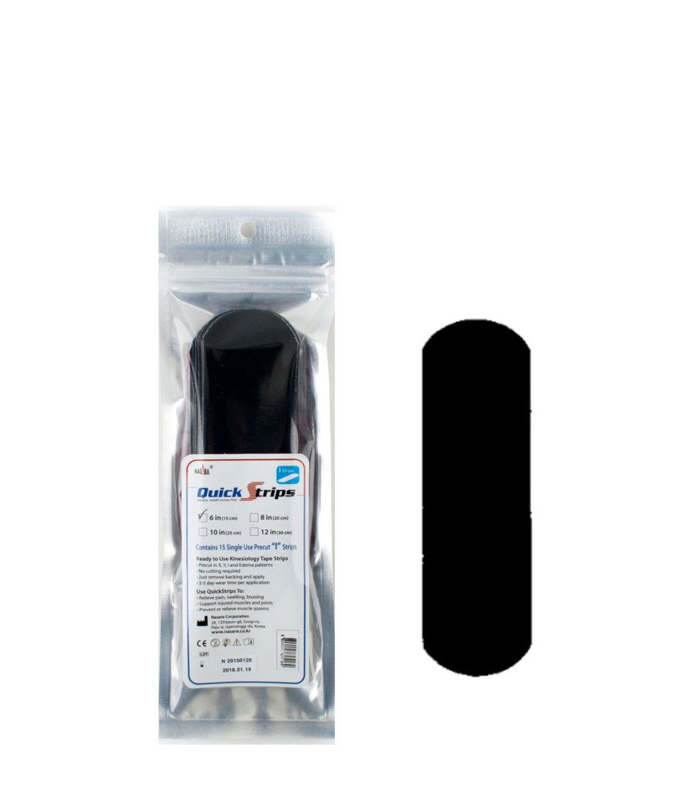 Nasara Kinesiology Tape Precut I Strips - 15 Pack - Black