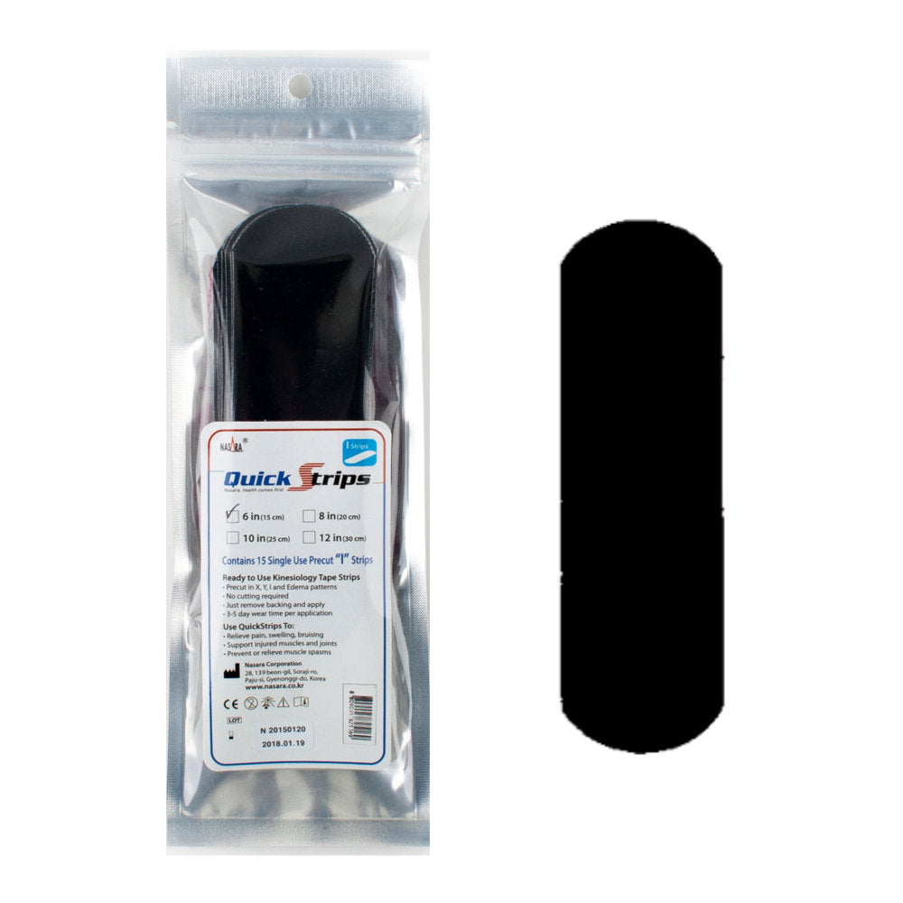 Nasara Kinesiology Tape Precut I Strips - 15 Pack - Black