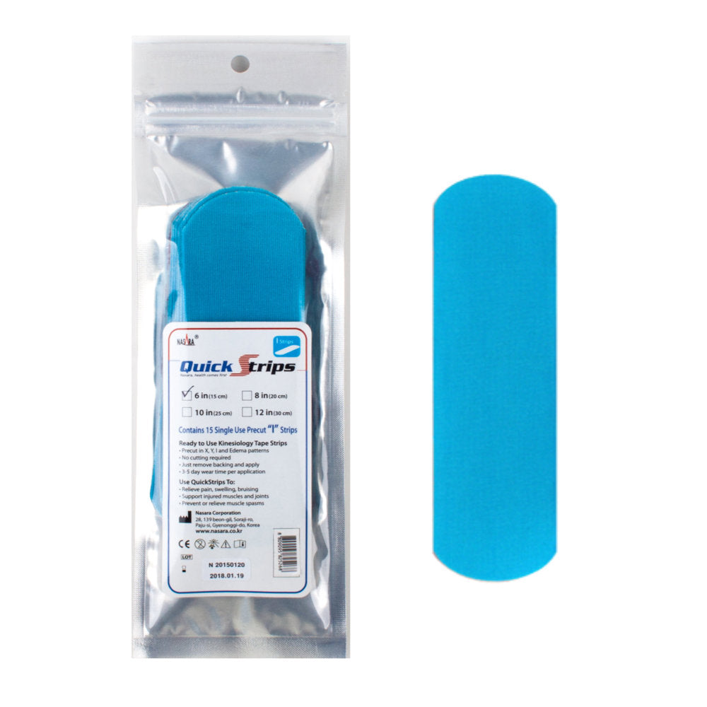 Nasara Kinesiology Tape Precut I Strips - 15 Pack - Light Blue