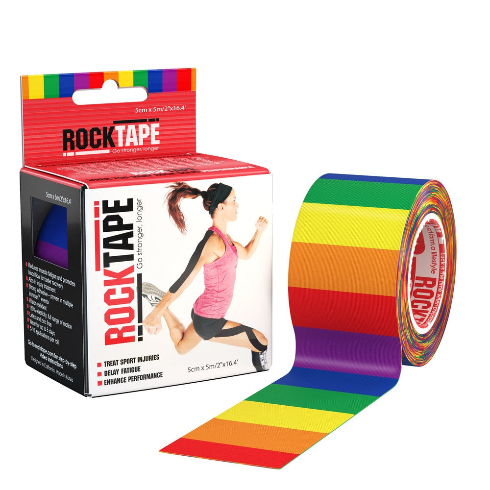 RockTape 2" Wide Single Roll And Cardboard Dispenser Box Rainbow Small Image