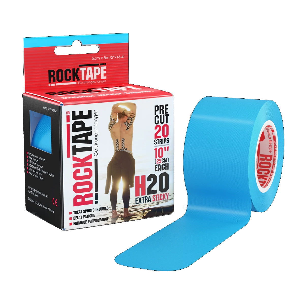 RockTape Precut H2O Electric Blue Box and Roll
