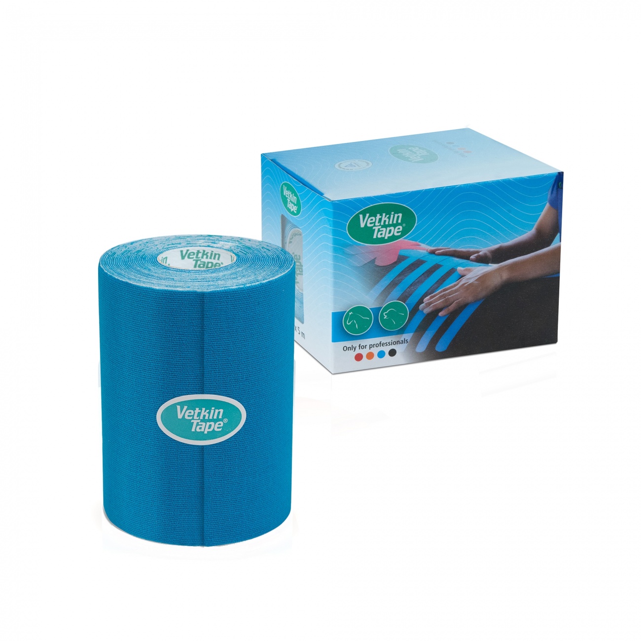 VetkinTape Kinesiology Tape 4" Roll and Box Blue