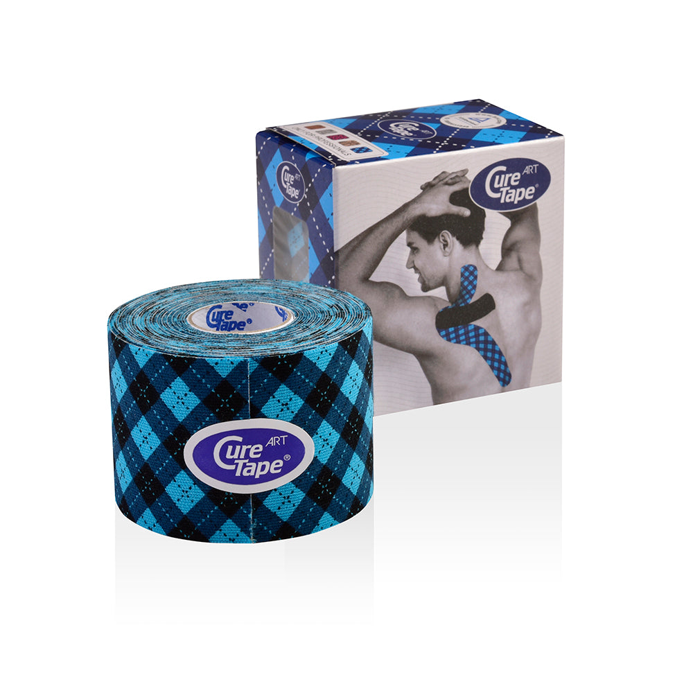 CureTape Art Single Roll and Box Blue Argyle