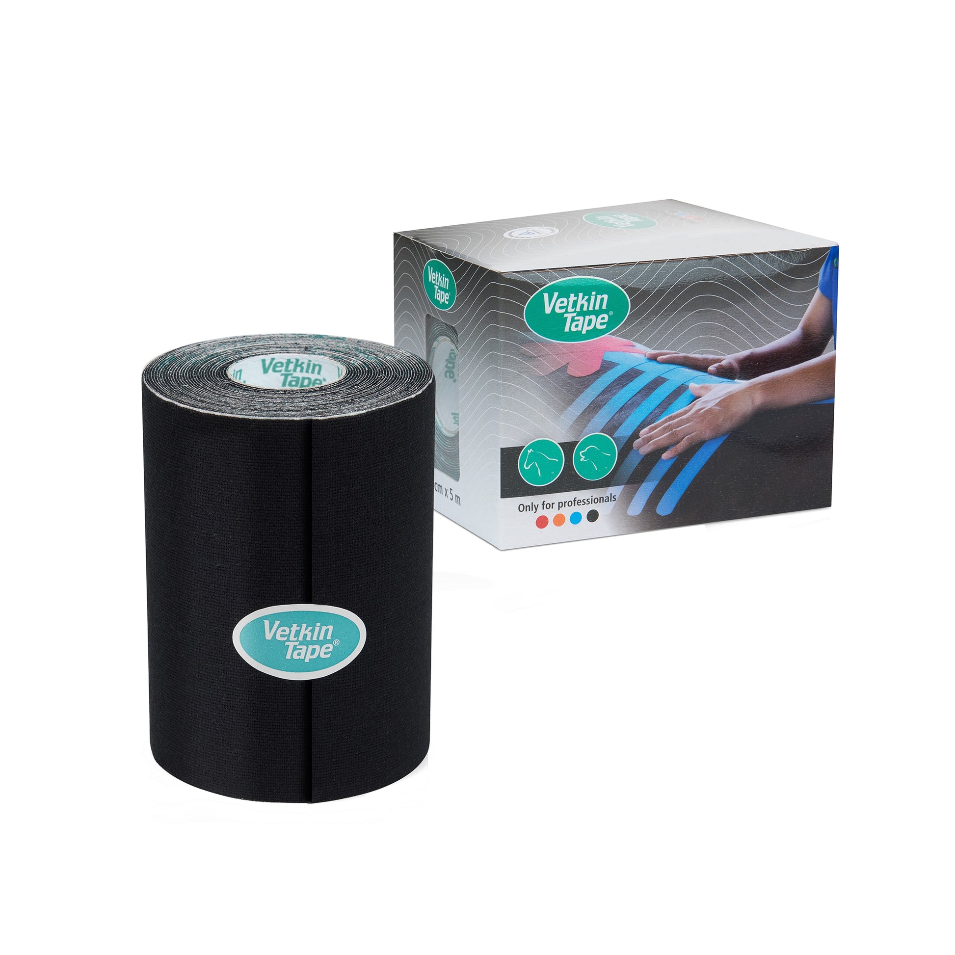 VetkinTape Kinesiology Tape 4" Roll and Box Black